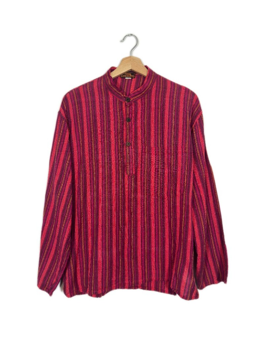 Rising International Womens Striped Henley Shirt Cotton Medium Boho Artsy Casual